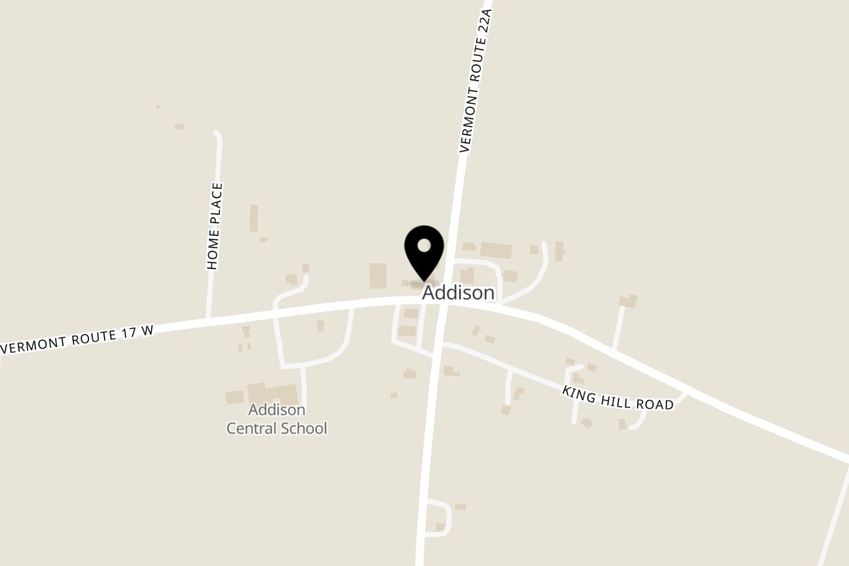 Map showing the location of Addison Four Corners Store on 4934 VT-22A in Addison